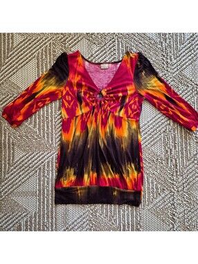 Y2K Daytrip Boho Tie Dye Ring Front Tunic Top XS S